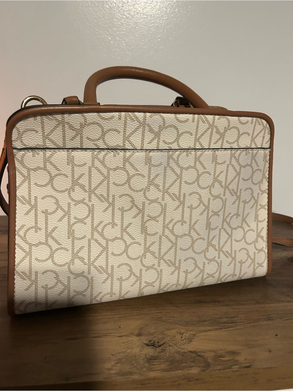 Calvin Klein Cream Satchel with Tan Trim and Logo - Picture 6 of 12